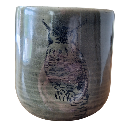 HAND THROWN OWL WINE CUP CANDLE